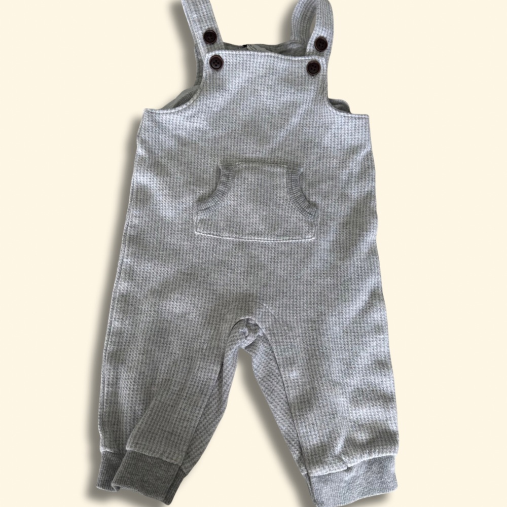 Janie & Jack (3-6 Months) Grey Waffle Knit Baby Overalls